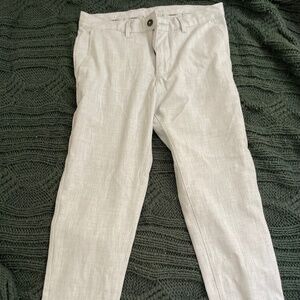 Zara men's tailor pants, often featured in gray wool blends or linen blends